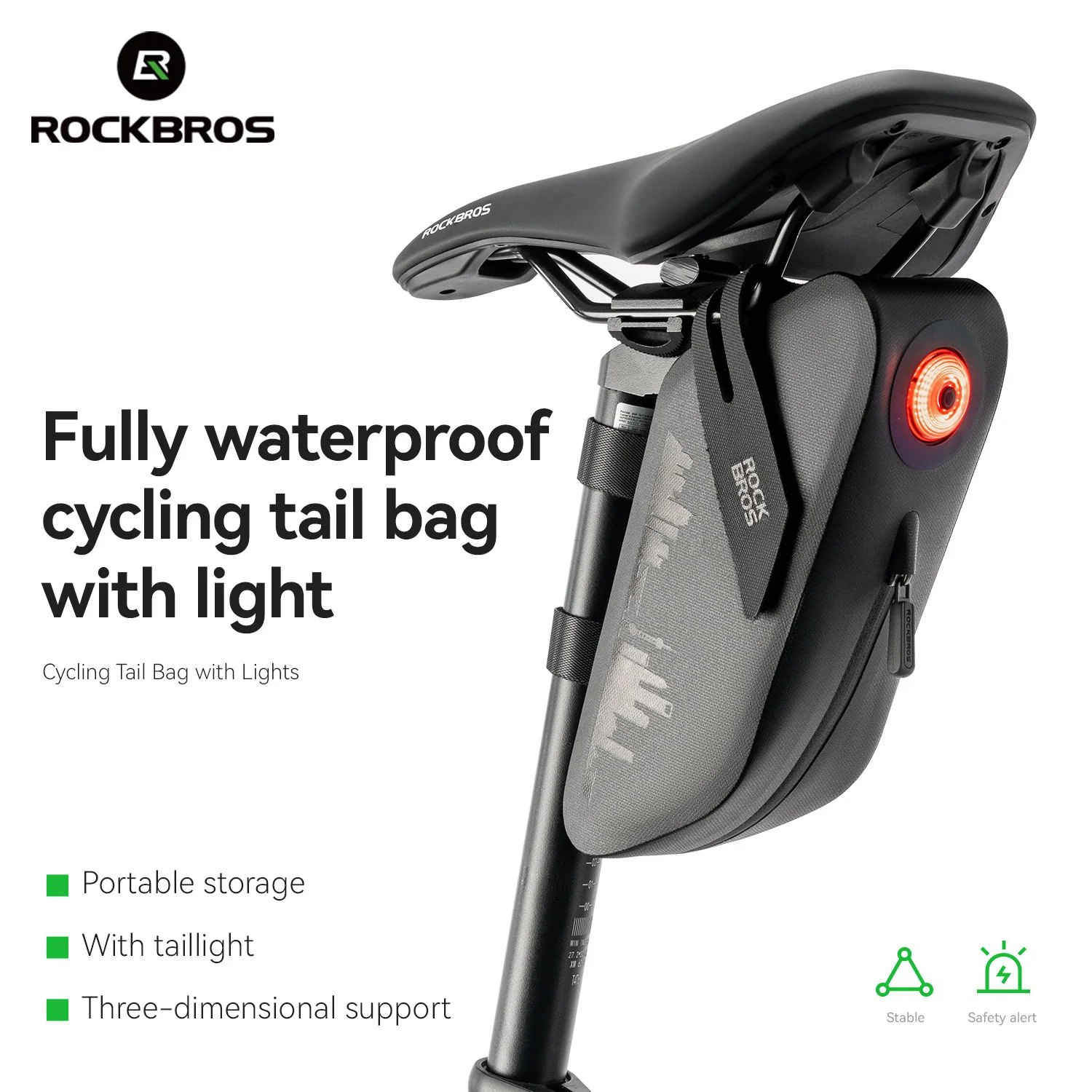 Waterproof Bicycle Tail Bag with Smart Light 0.8L - Image 2