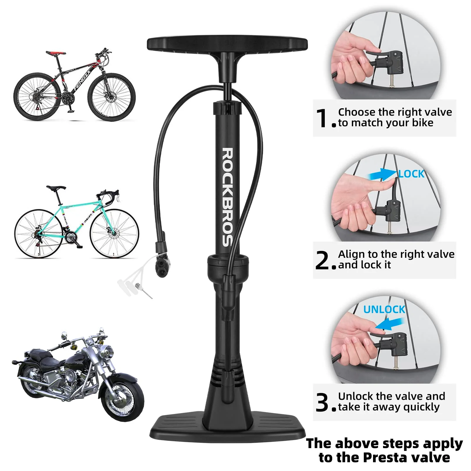 Bike Floor Pump with Gauge High Pressure 160 PSI - Image 4