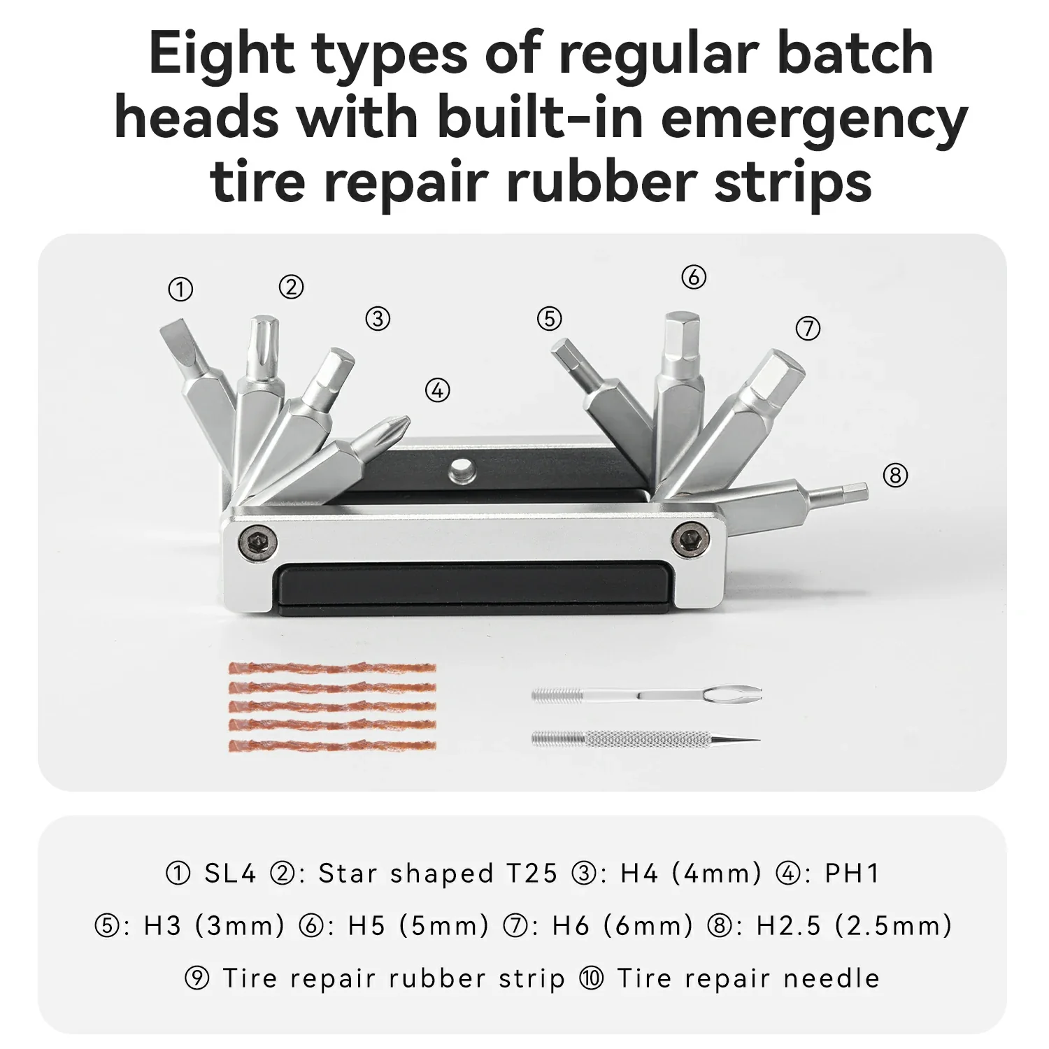 Bike Tool 8 in 1 Alloy Repair Kit with Tire Repair Strips - Image 4