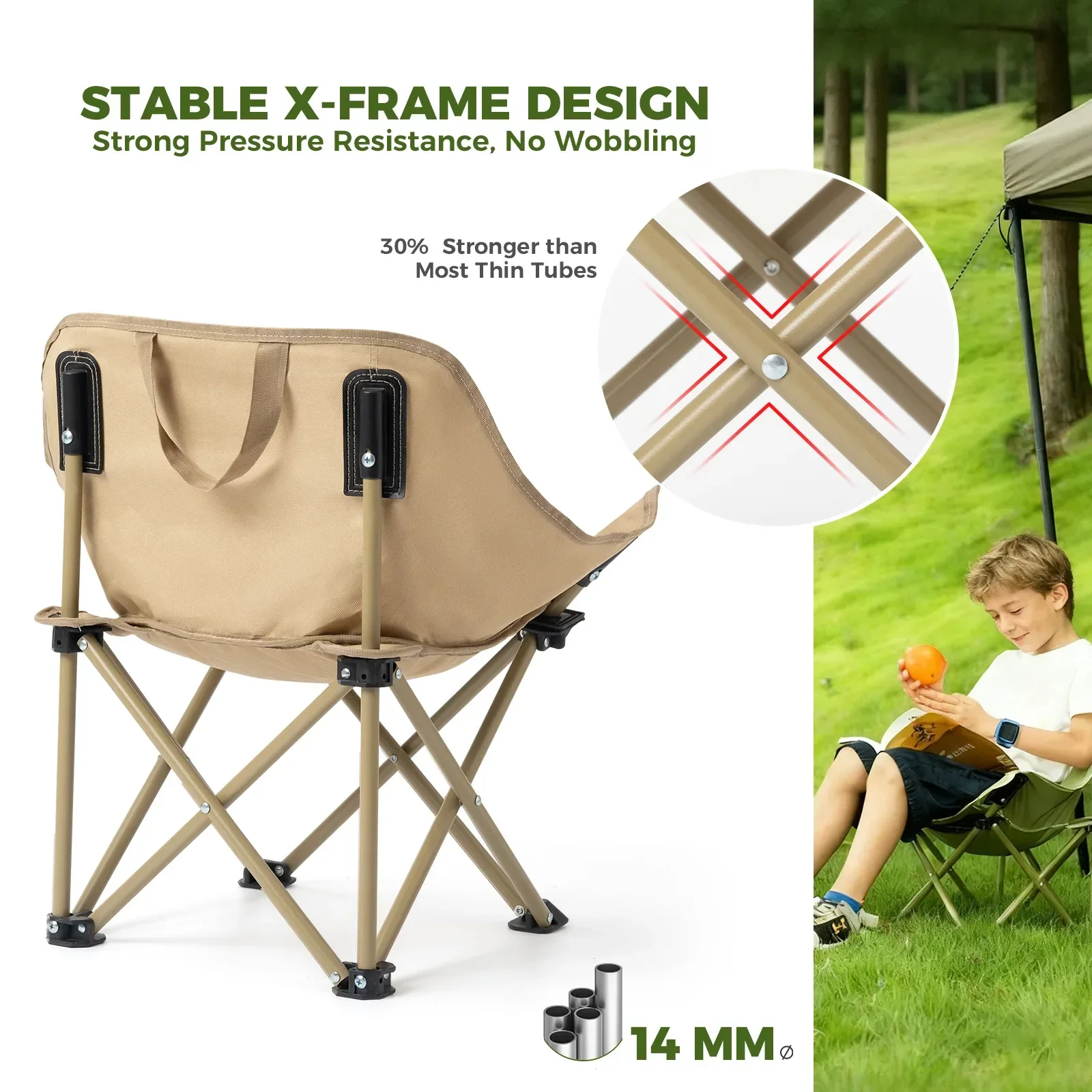 Qunature Folding Carbon Steel Camping Chair - Adult & Kids Sizes - Image 9