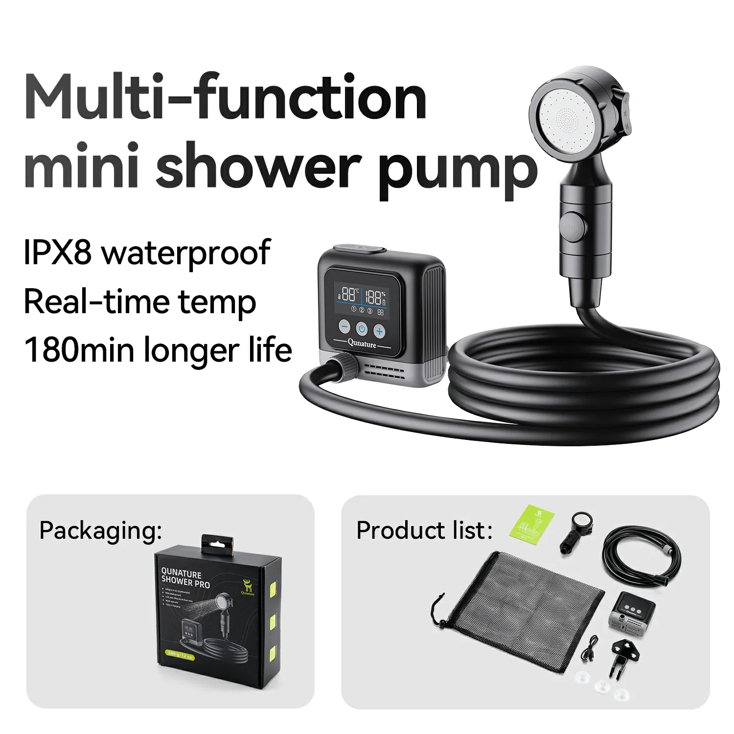 IPX8 Waterproof Rechargeable Outdoor Shower Pump - Image 12