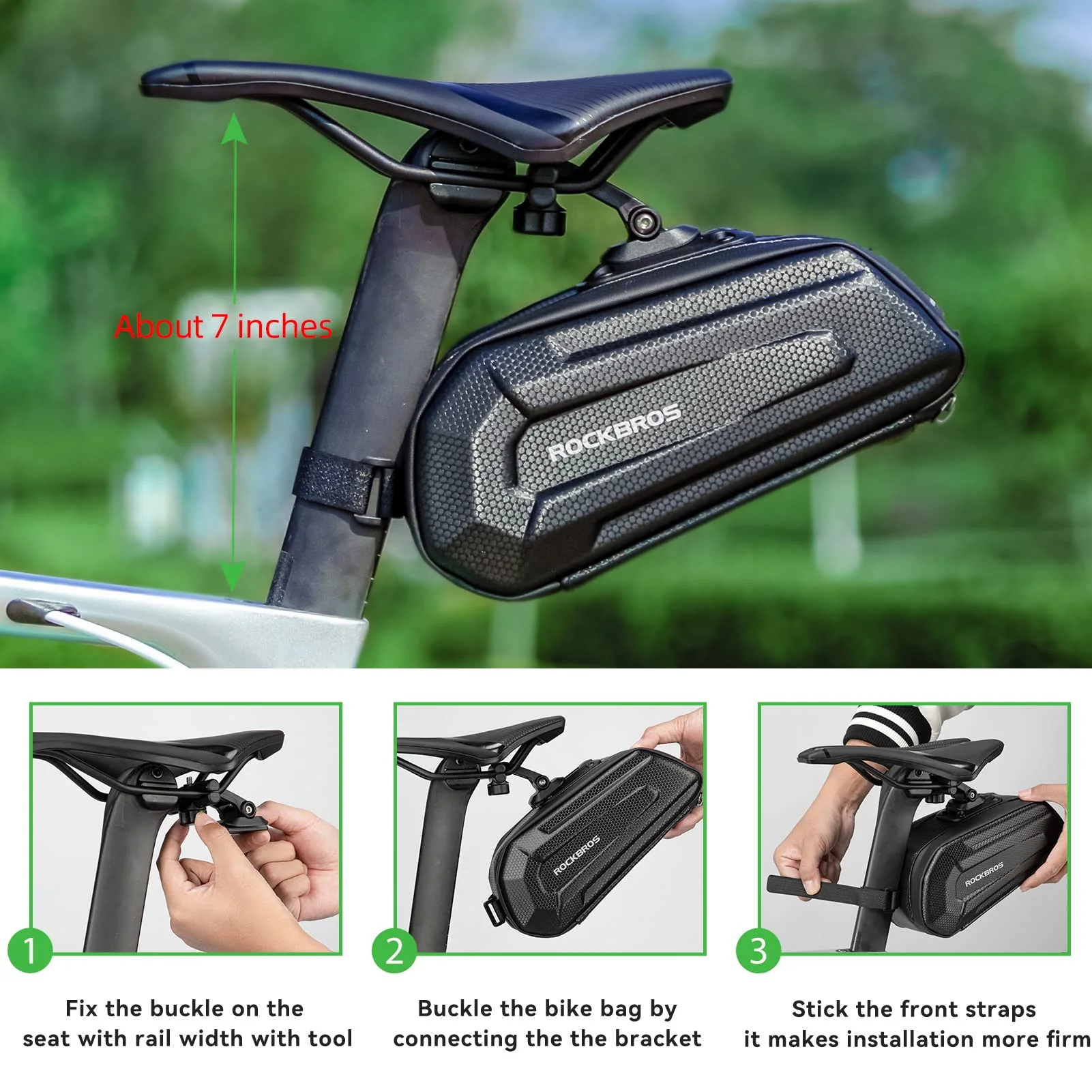 ROCKBROS Bike Bicycle 1.7L Saddle Seat Bag 3D Hard Shell with Silver Reflective Strip - Image 2
