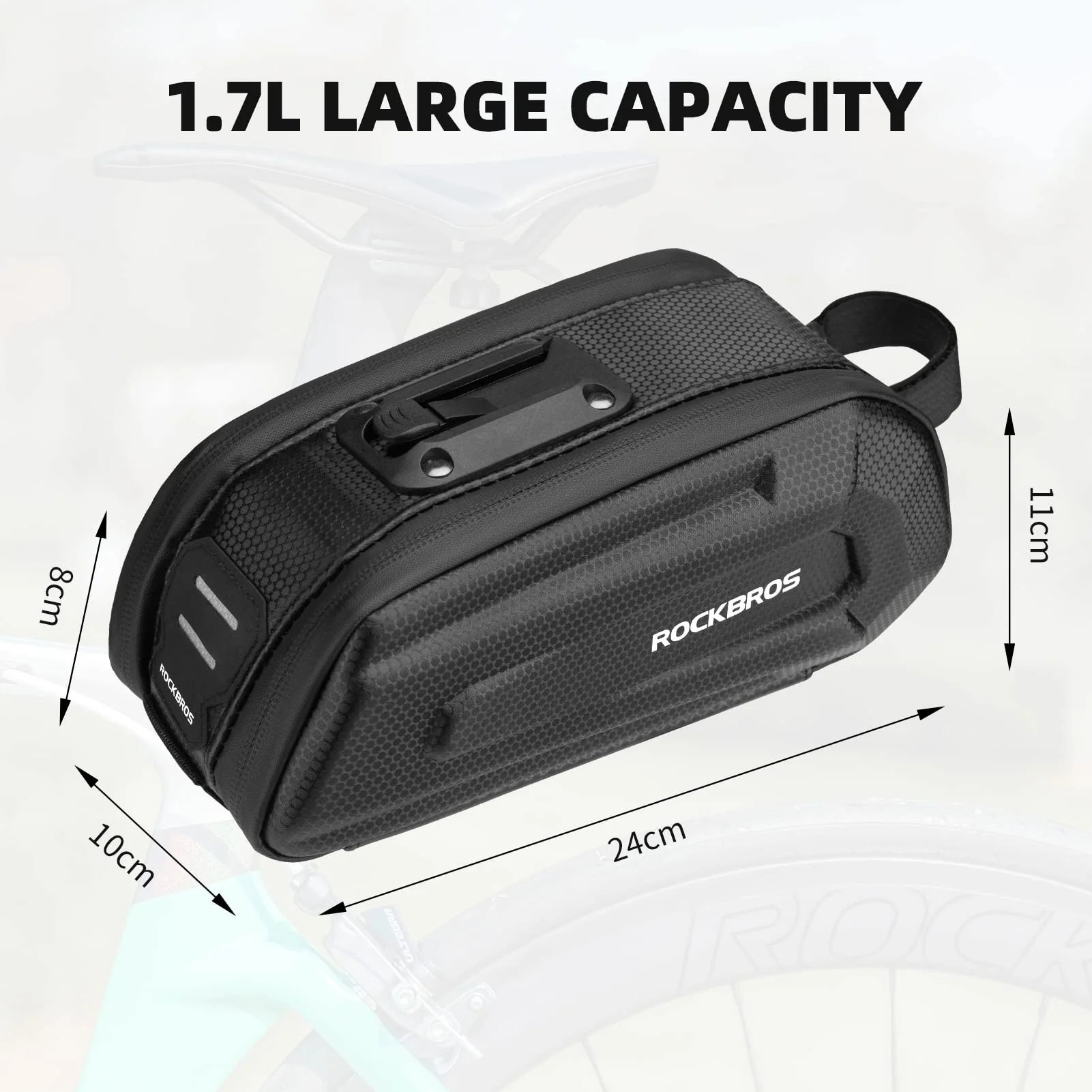 ROCKBROS Bike Bicycle 1.7L Saddle Seat Bag 3D Hard Shell with Silver Reflective Strip - Image 4