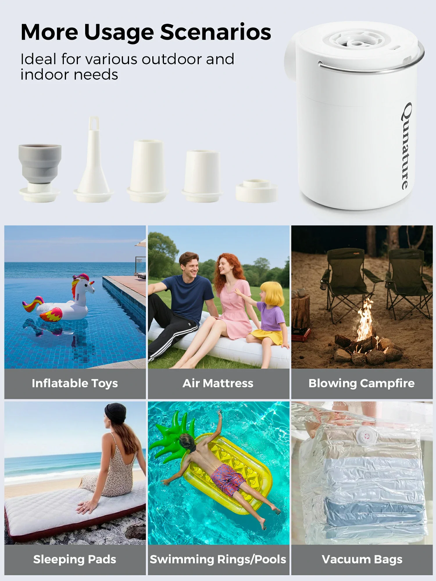 Qunature Mini Electric Pump 1500mAh for Air Bed Mattress,Pool Floats,Swimming Ring,Vacuum Storage Bags - Image 11
