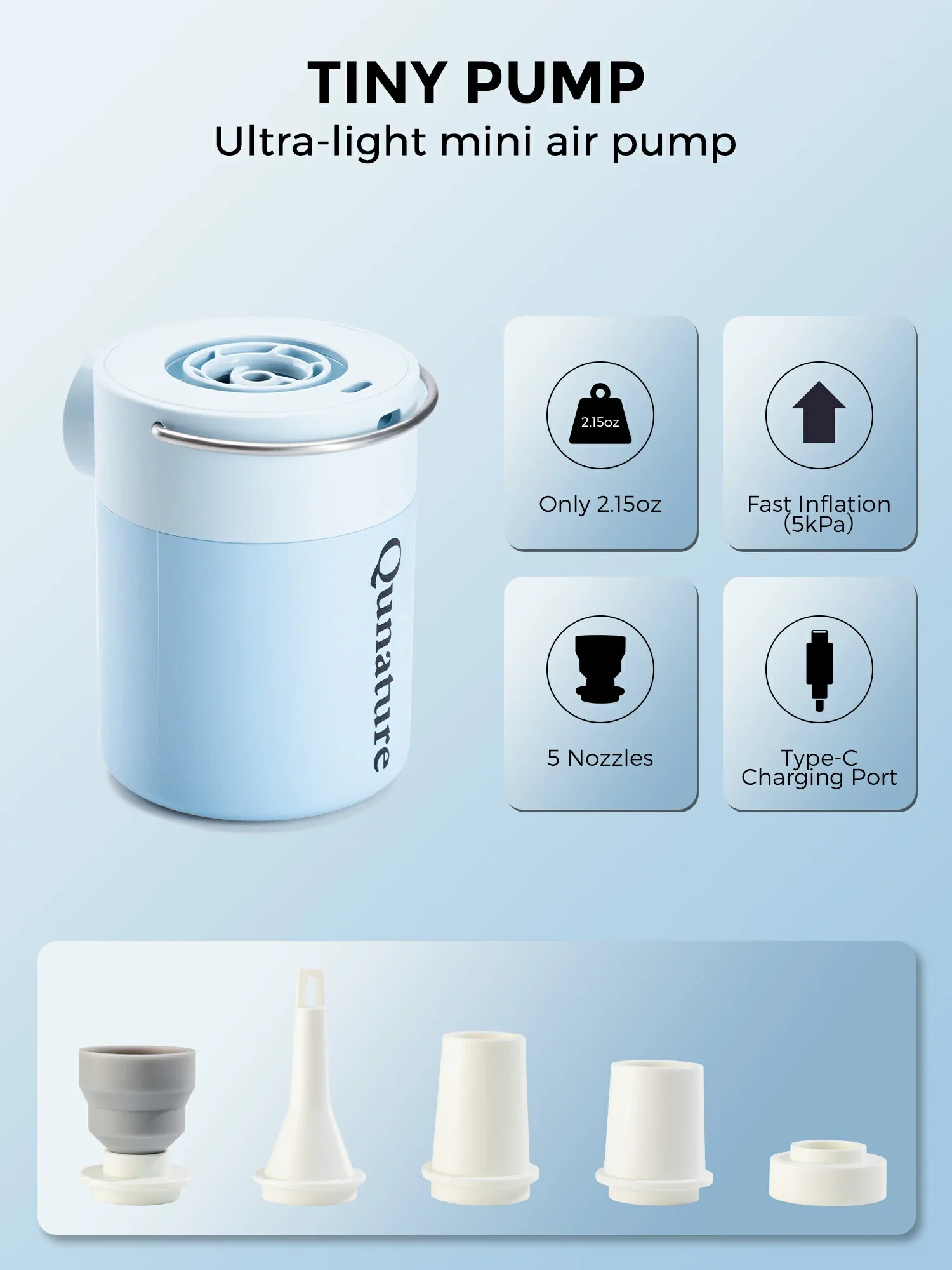 Qunature Mini Electric Pump 1500mAh for Air Bed Mattress,Pool Floats,Swimming Ring,Vacuum Storage Bags - Image 16