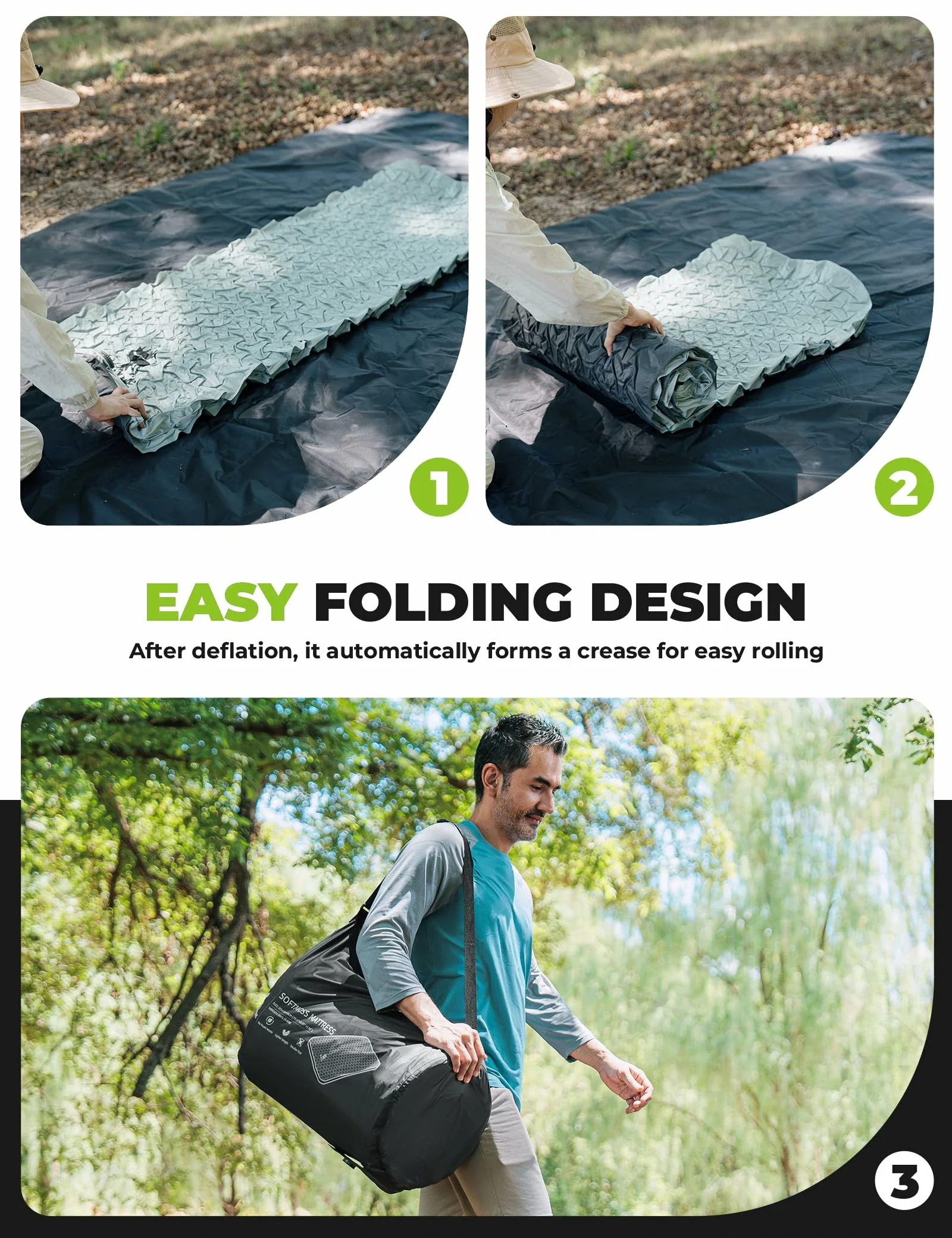 Qunature Portable Inflating Sleeping Pad with Foam - Image 12