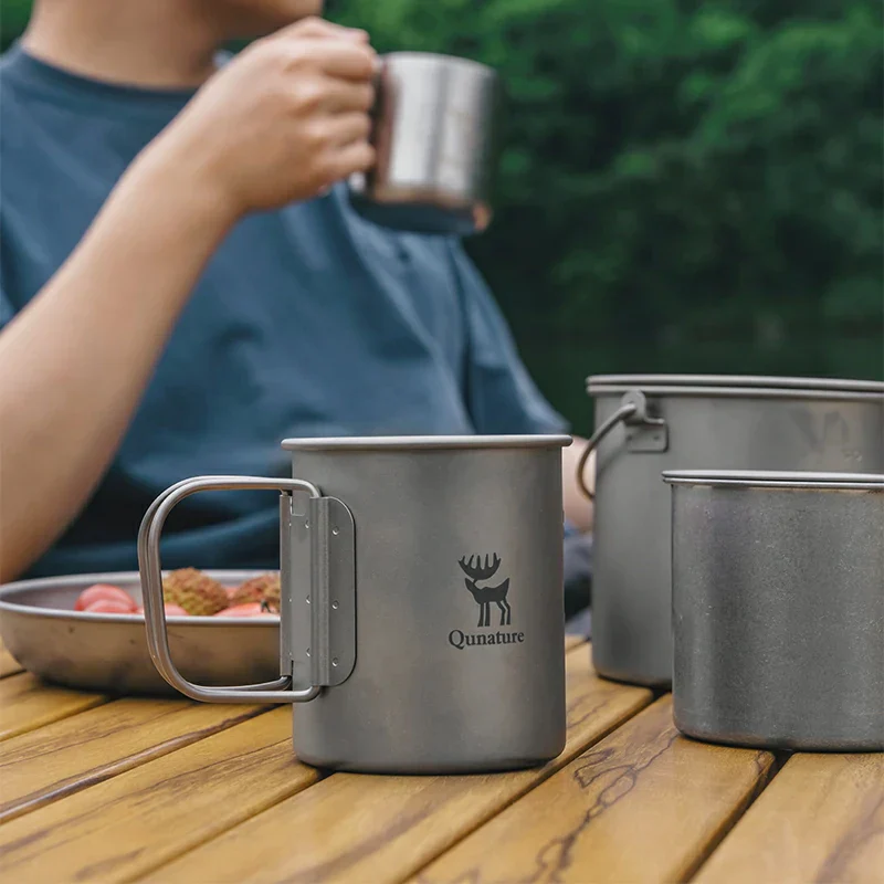 Qunature Pure Titanium Folding Mug Lightweight Durable with Lid for Outdoor Camping - Image 2
