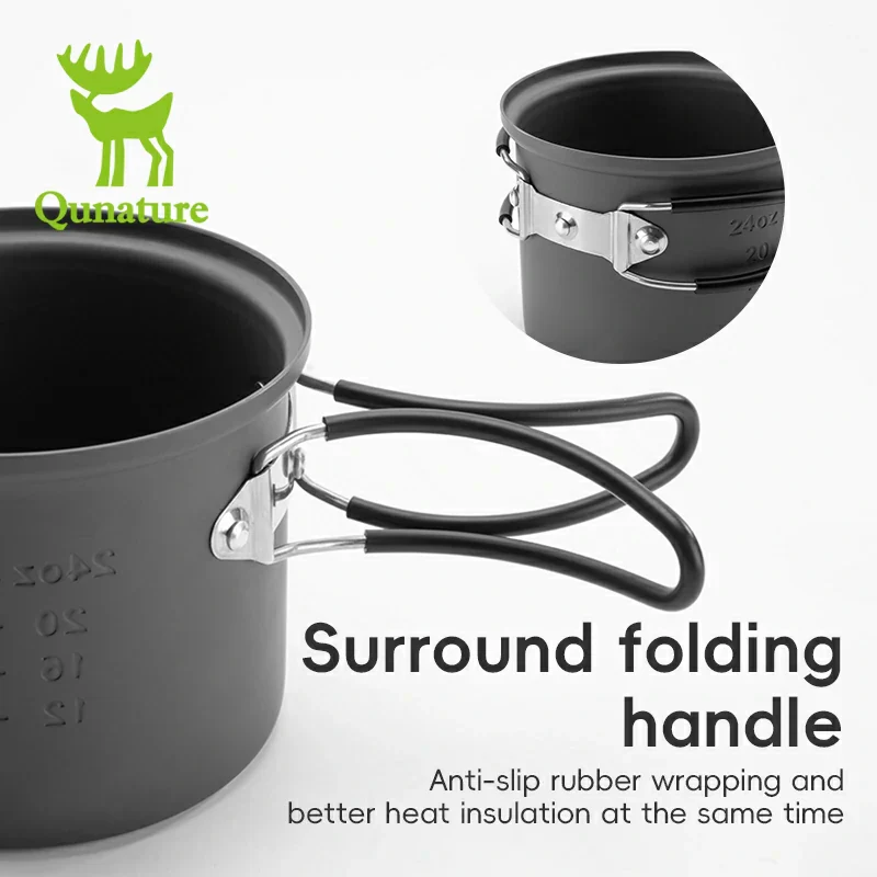 Qunature Ultra-Light Aluminum Camping Cookware Set with Nestable Design Handle - Image 8