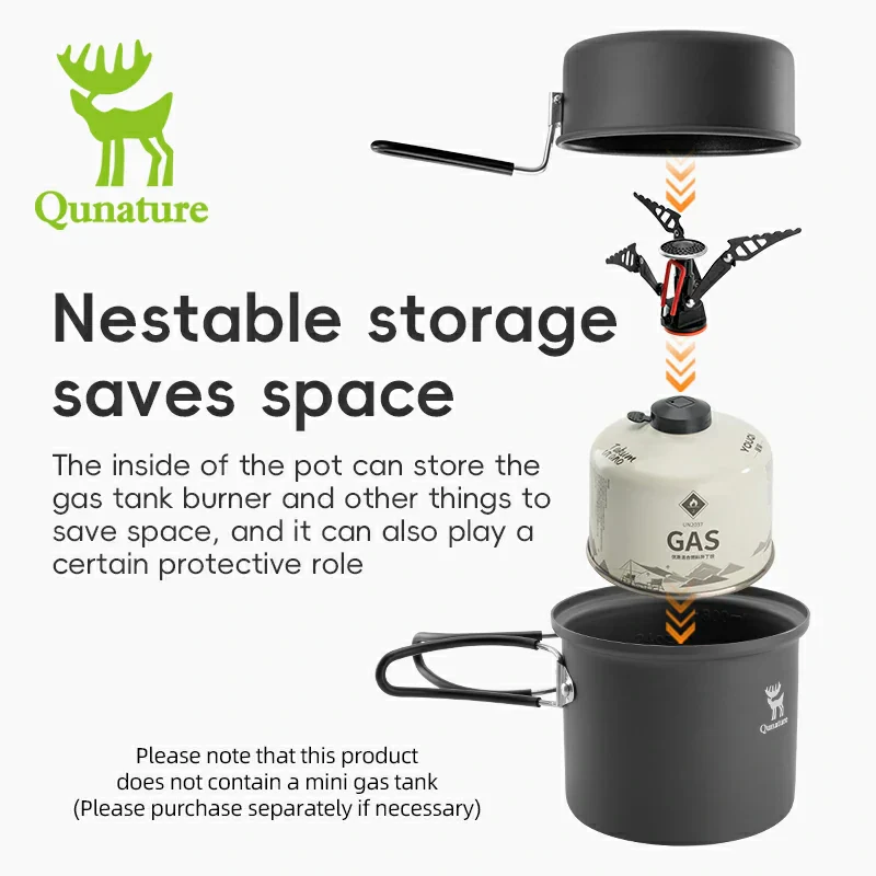 Qunature Ultra-Light Aluminum Camping Cookware Set with Nestable Design Handle - Image 9