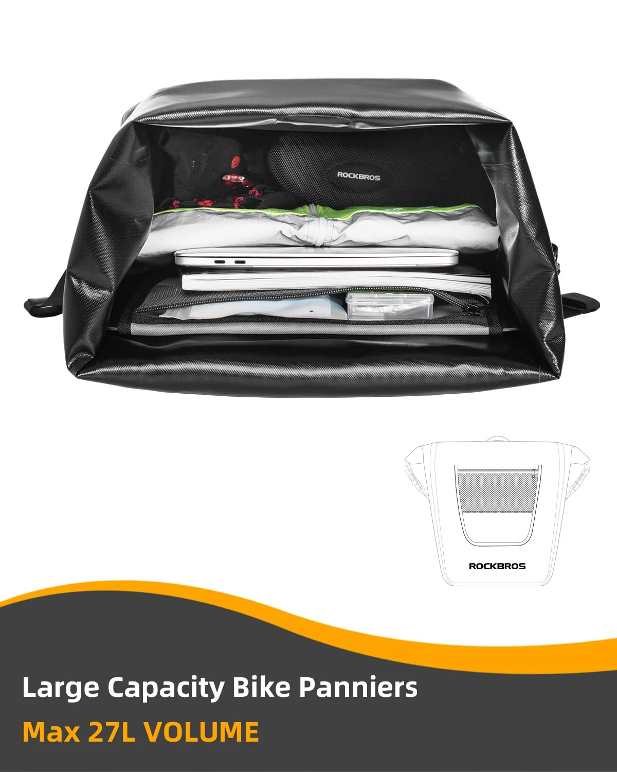 ROCKBROS 27L Waterproof Bike Pannier Bag Grocery Touring Cycling Large Capacity Rear Rack Bag - Image 12