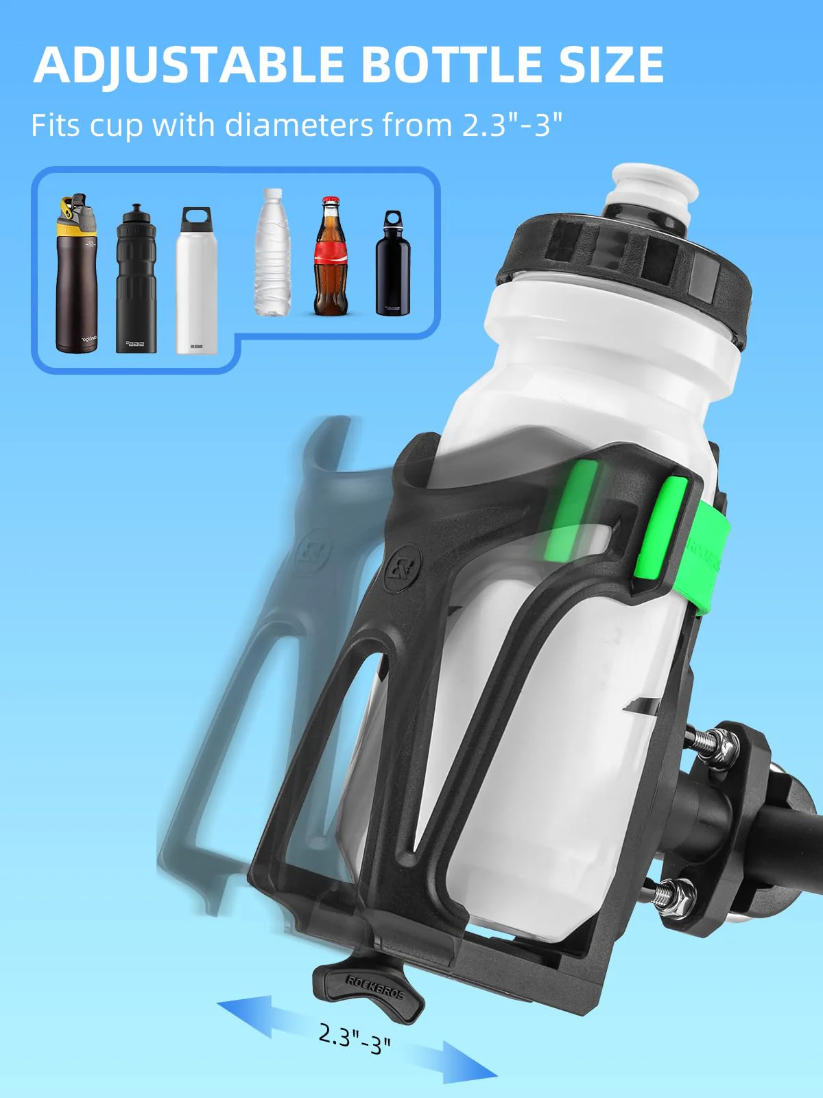 ROCKBROS Adjustable Water Bottle Holder for 2.3-3" Bottles, Bike & Motorcycle Mount - Image 17