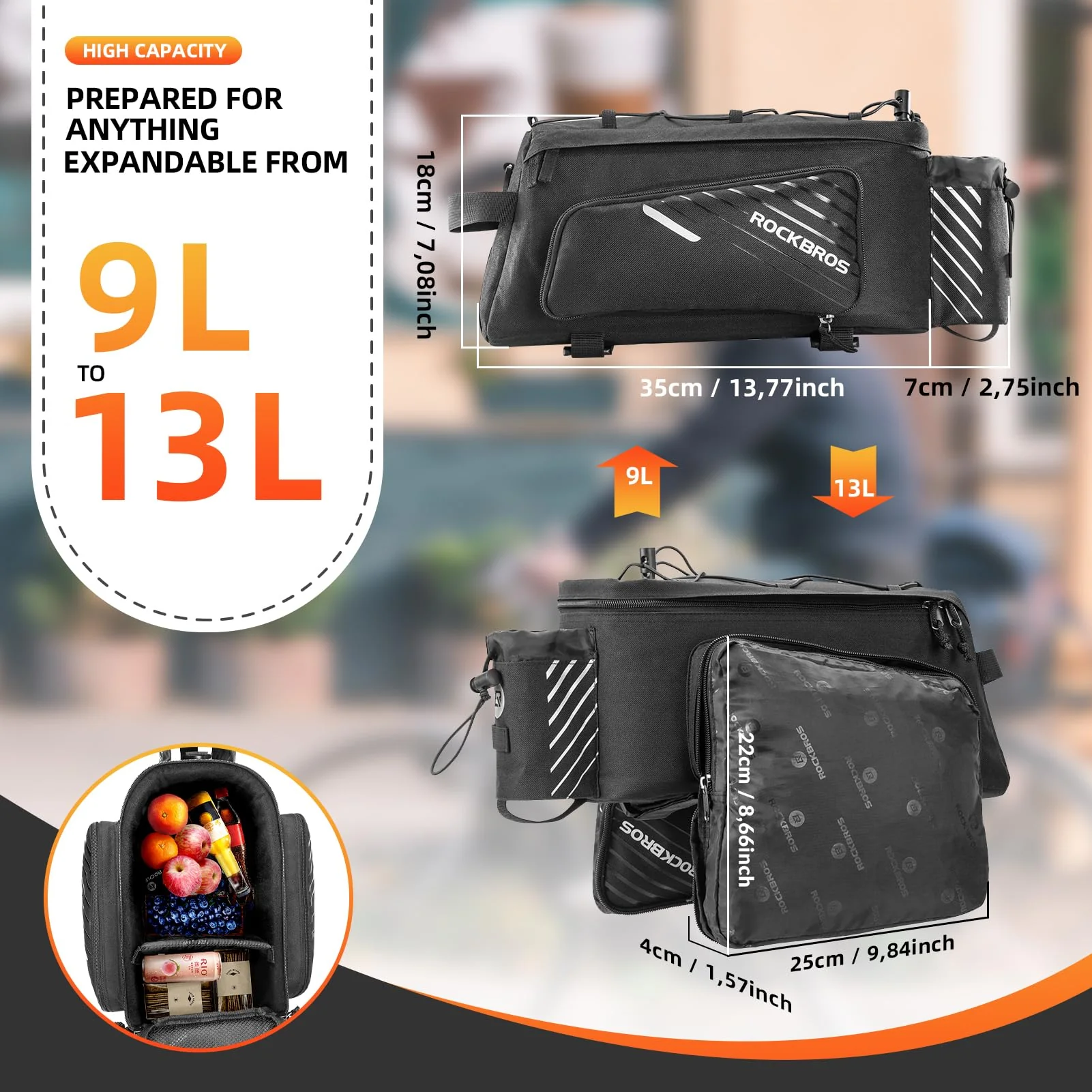 ROCKBROS Bike Rack Bag 13L Maximum Capacity - Image 3