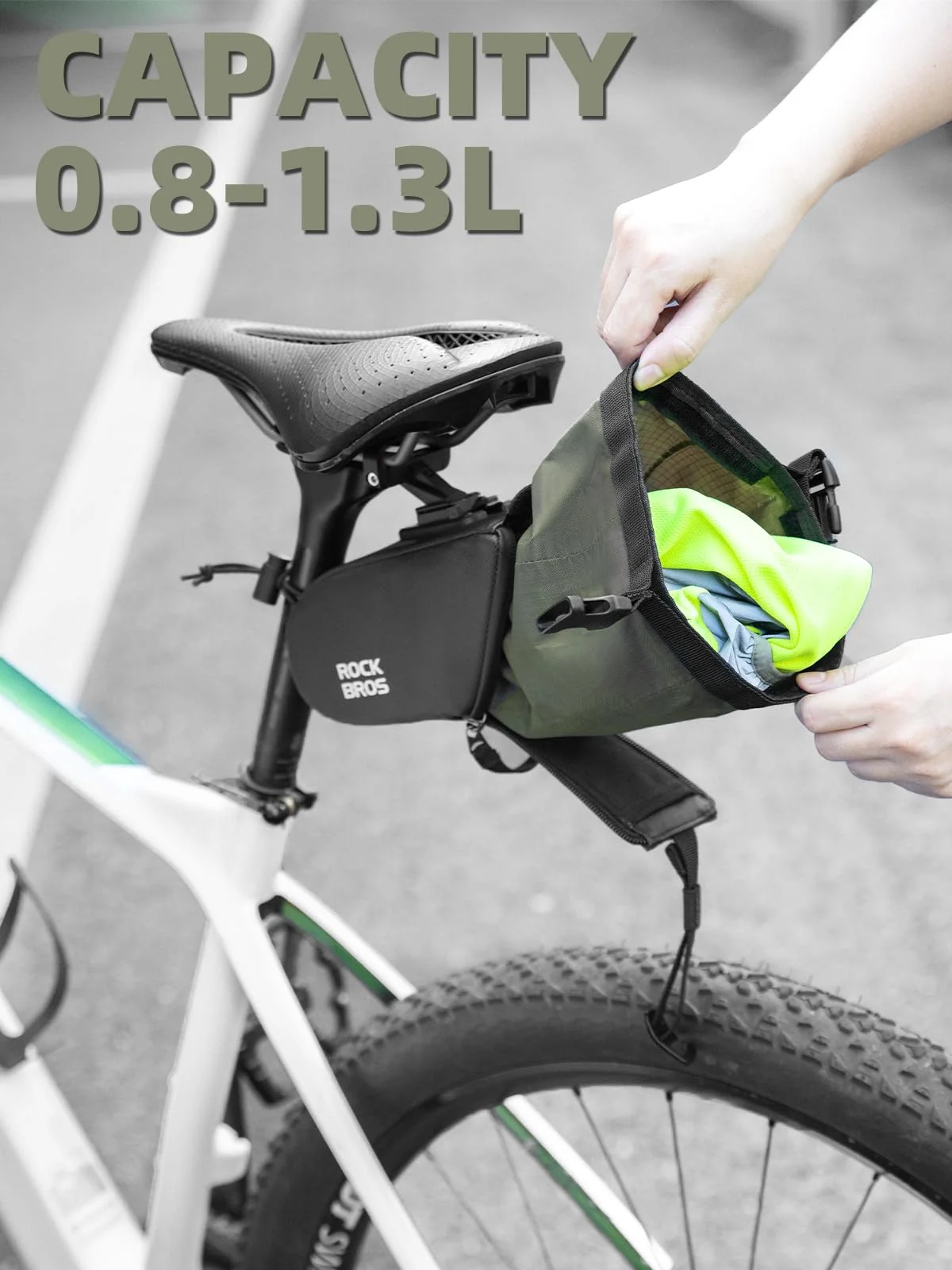 ROCKBROS Bike Saddle Bag, Bike Seat Bag With Bucket Quick Release 0.8-1.3L - Image 2