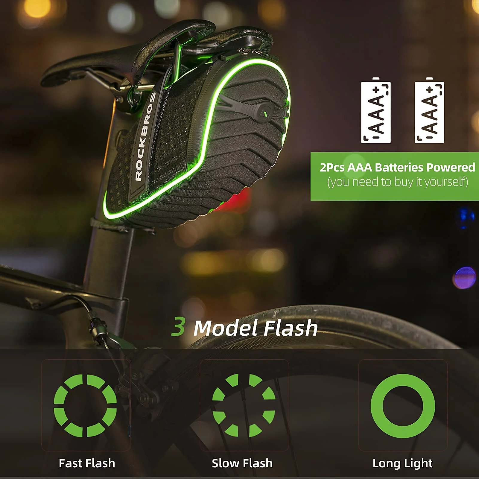 ROCKBROS Bike Seat Bag with LED Light, Waterproof, 3D Shell, and Rain Cover - Image 3