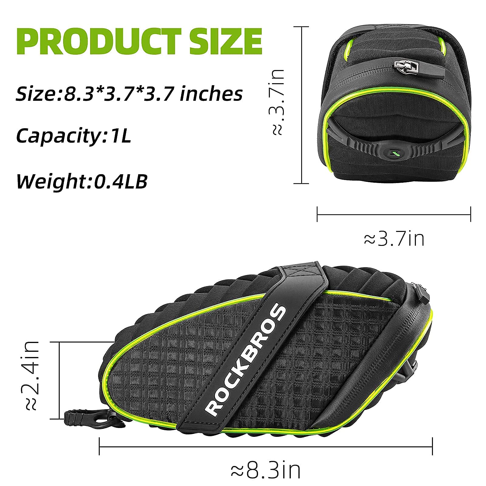 ROCKBROS Bike Seat Bag with LED Light, Waterproof, 3D Shell, and Rain Cover - Image 4