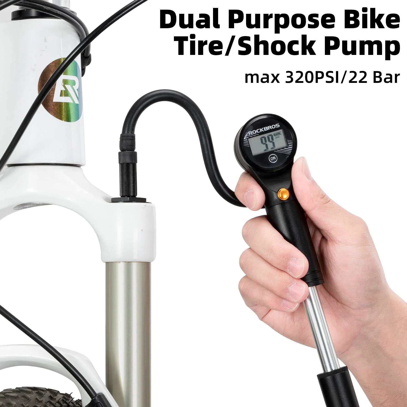 ROCKBROS Bike Tire Shock Mini Pump 320PSI High Pressure - Image 3