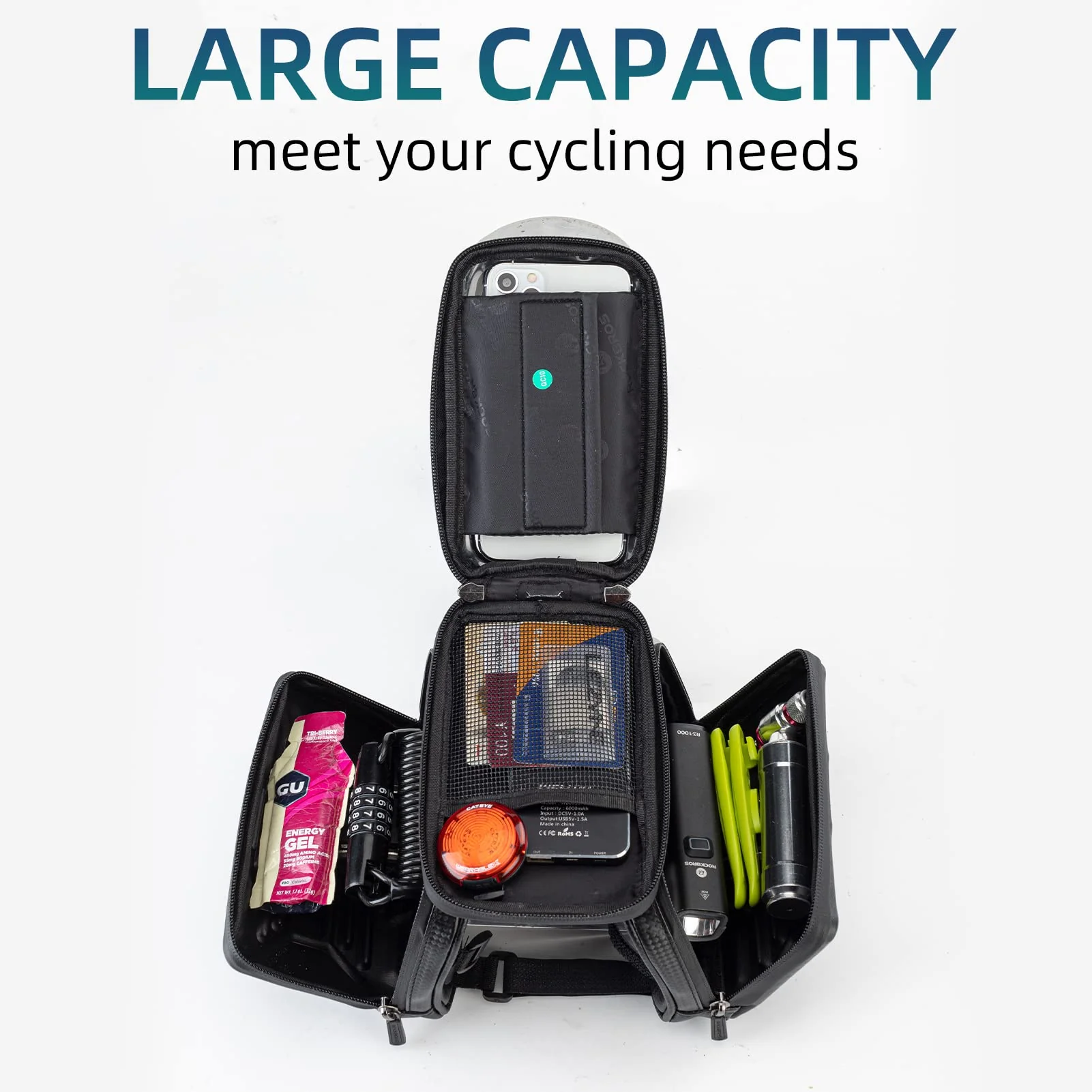 ROCKBROS Bike Waterproof Front Frame Pouch Top Tube Handlebar Bag Below 6.2”/5.8” - Image 3