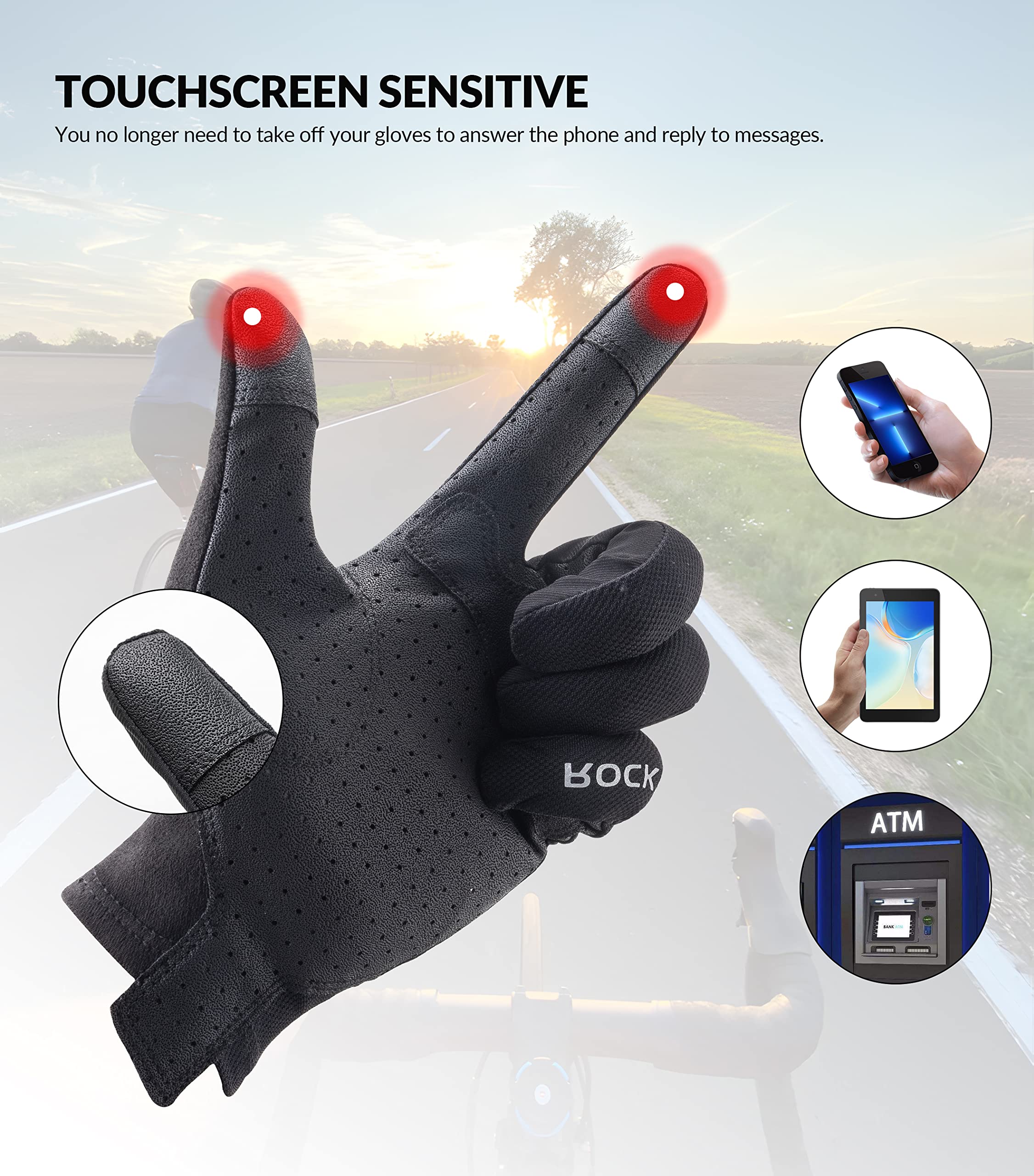 ROCKBROS Breathable Touchscreen Non-Slip Lightweight Cycling Gloves for MTB - Image 4