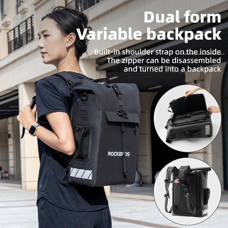 ROCKBROS Convertible Waterproof Bike Rack Bag 18L Adjustable Capacity Backpack Straps - Image 4