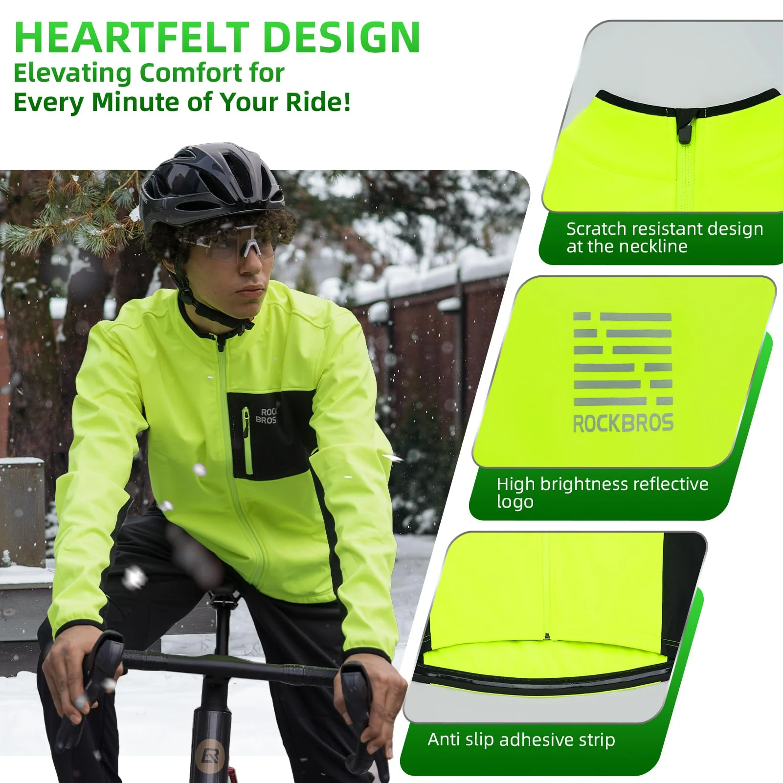 ROCKBROS Cycling Thermal Bike Jackets Winter Warm UP Breathable Windproof 3 Pockets - Image 4