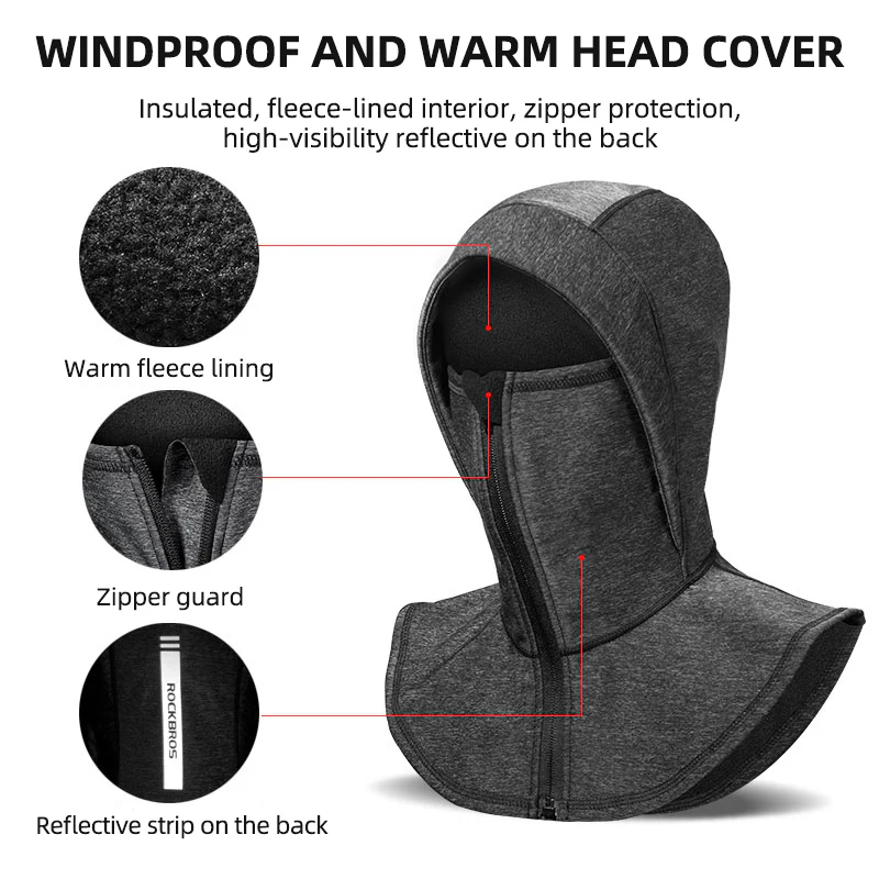 ROCKBROS Fleece-Lined Warmth Windproof Balaclava Ski Mask Reflective Logo - Image 2
