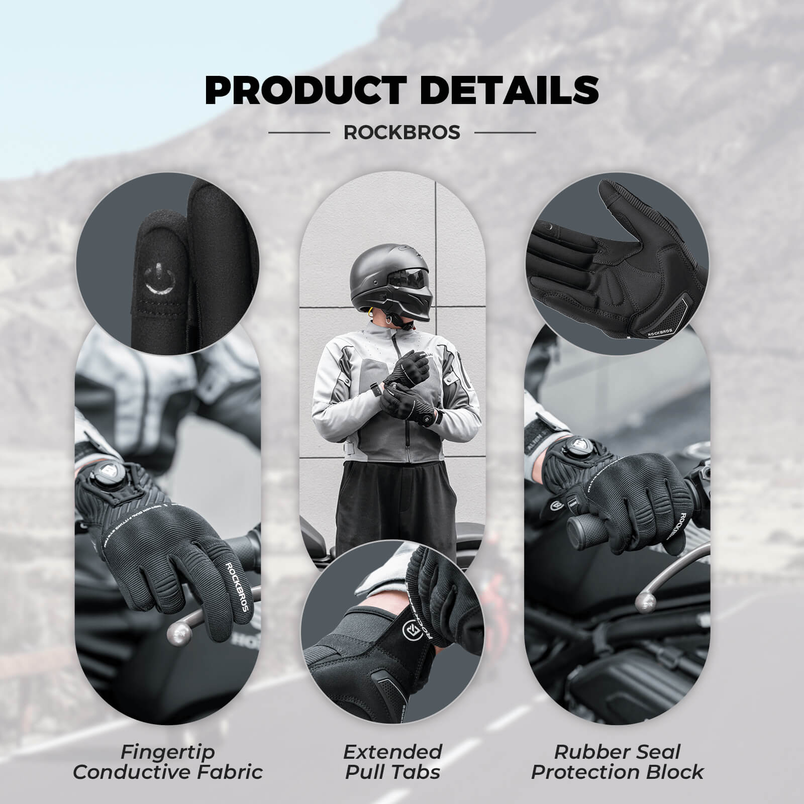 ROCKBROS Full Finger Cycling Gloves Touchscreen Breathable Flexible Padded - Image 7