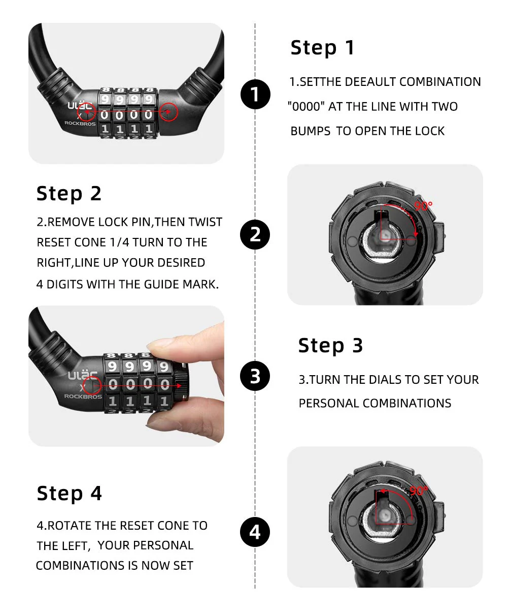 ROCKBROS Lightweight Bike Lock Cable 12MM Anti-Theft Combination Lock - Image 15