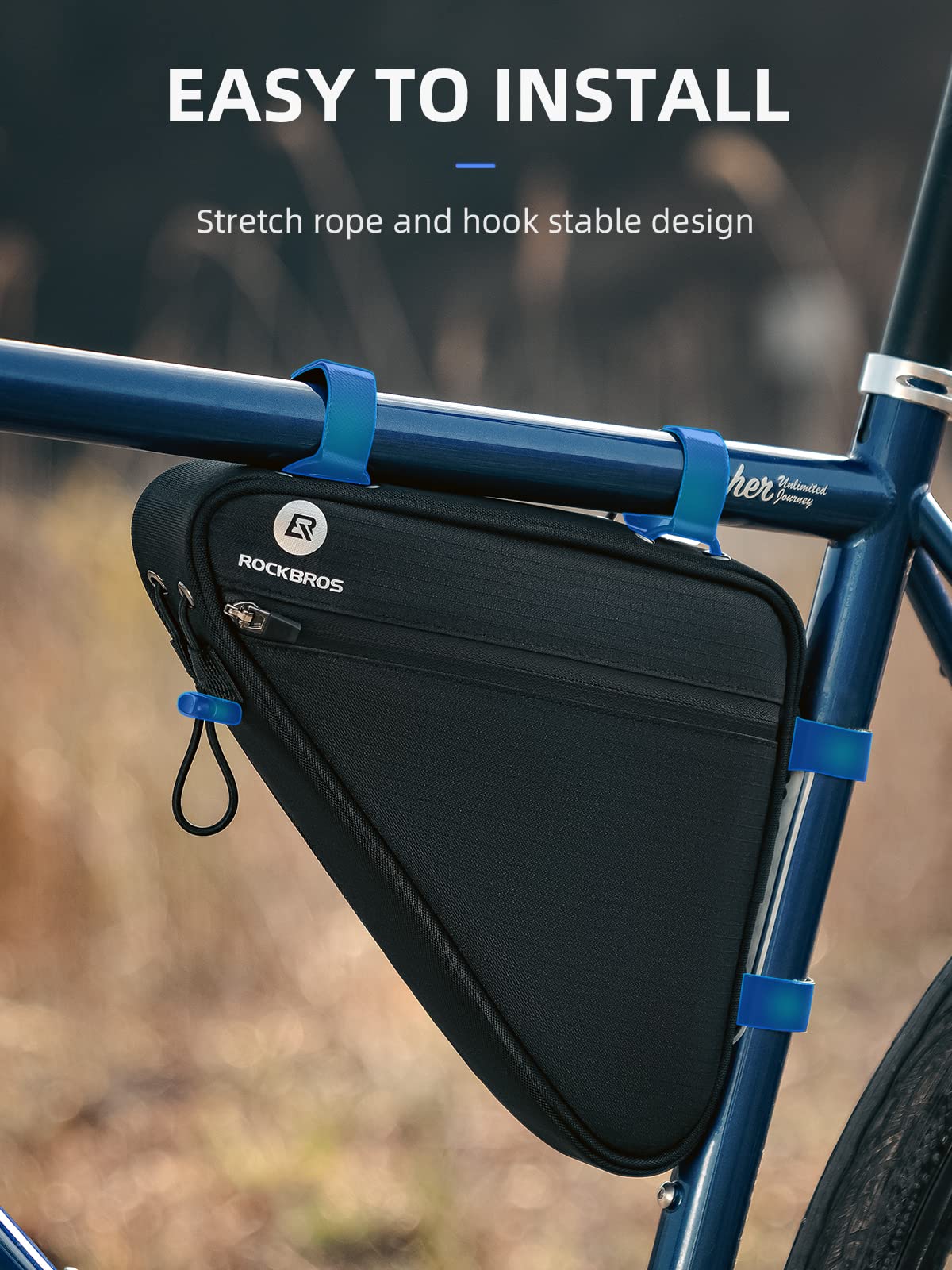 ROCKBROS Reflective Bike Frame Bag with Mesh Side Pockets, 1.5L - Image 2