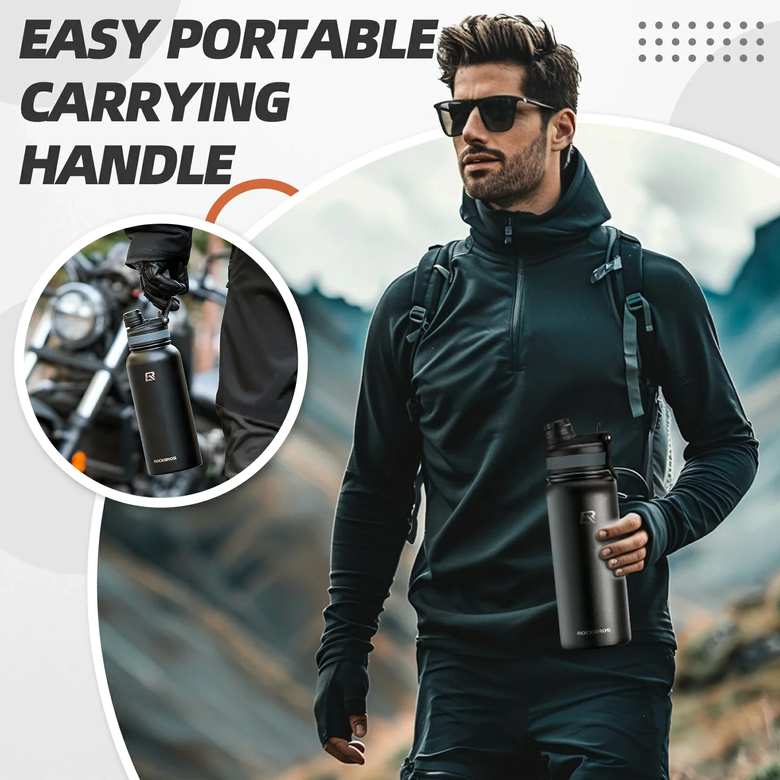 ROCKBROS Stainless Steel Insulated Water Bottle with Straw - Image 16