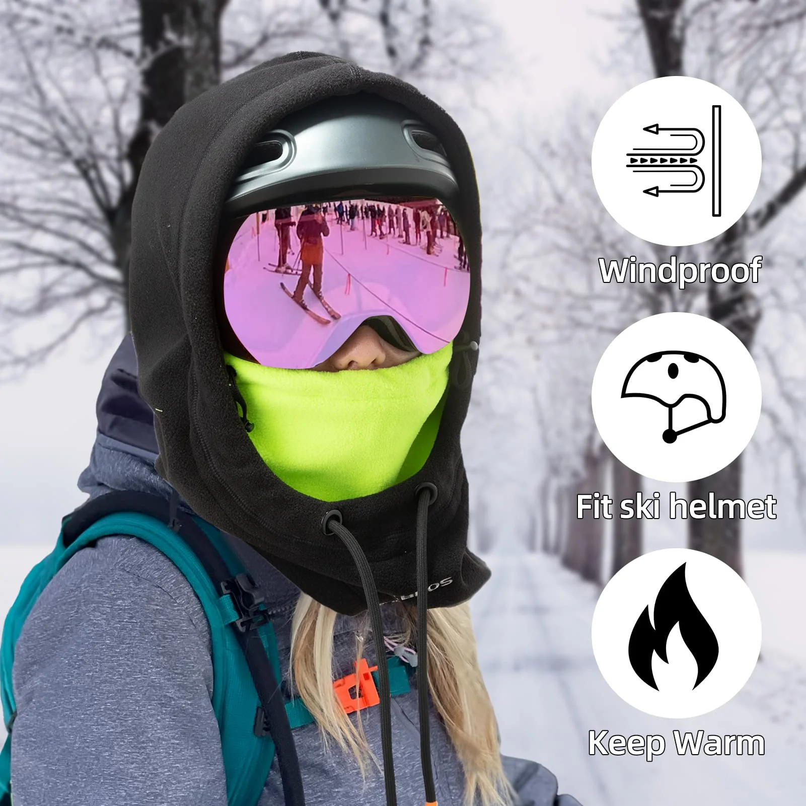ROCKBROS Wind Resistant Ski Mask Balaclava Winter Fleece Hood Warm Face Cover Hat Scarf - Image 2