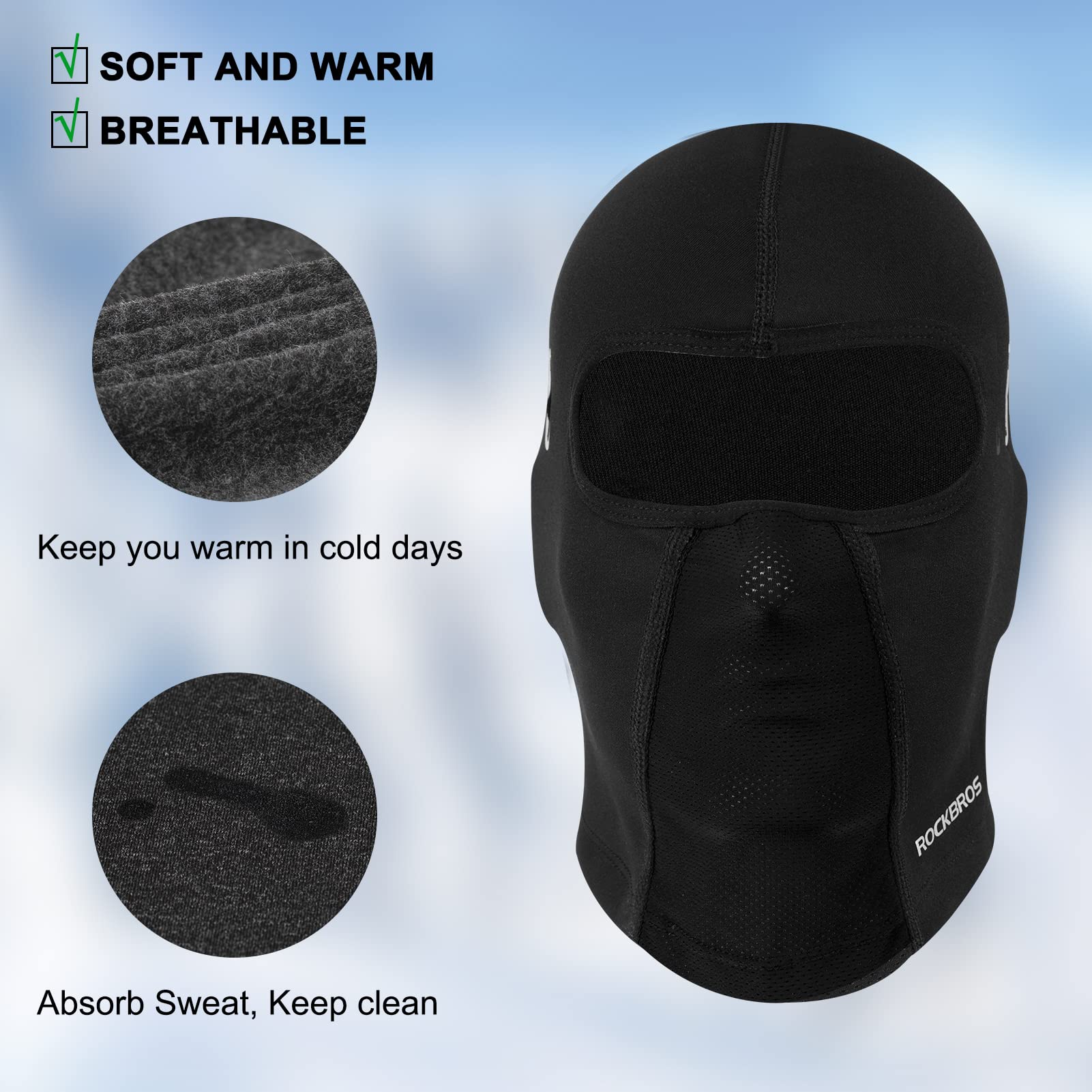 ROCKBROS Winter Balaclava Ski Mask with Glasses Holes for Men Women - Image 36