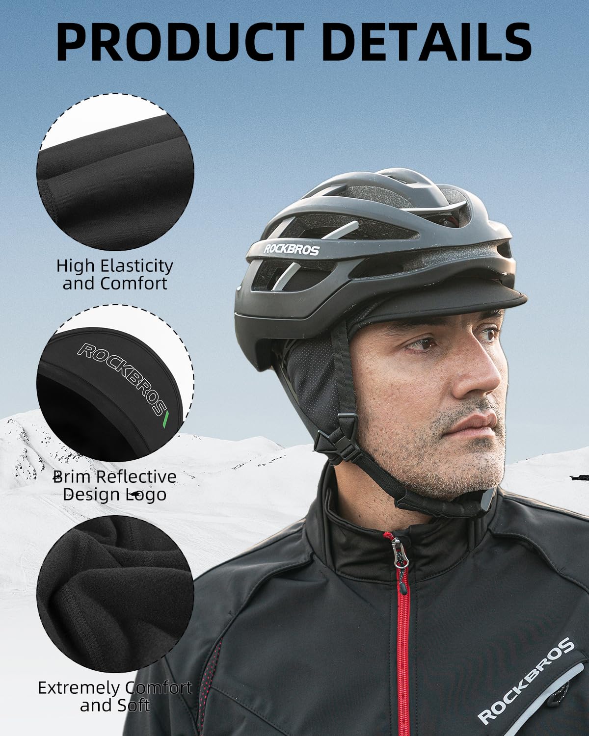 ROCKBROS Winter Cycling Caps for Men Women Windproof Hat with Sun Visor Under Helmet Liner - Image 15