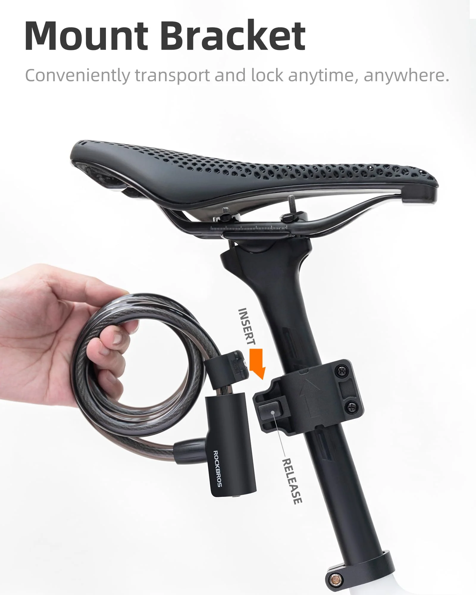 ROCKRBOS Bike Cable Lock with Key, ABS Lock Shell, 2 Keys & 1 Mount Bracket - Image 2