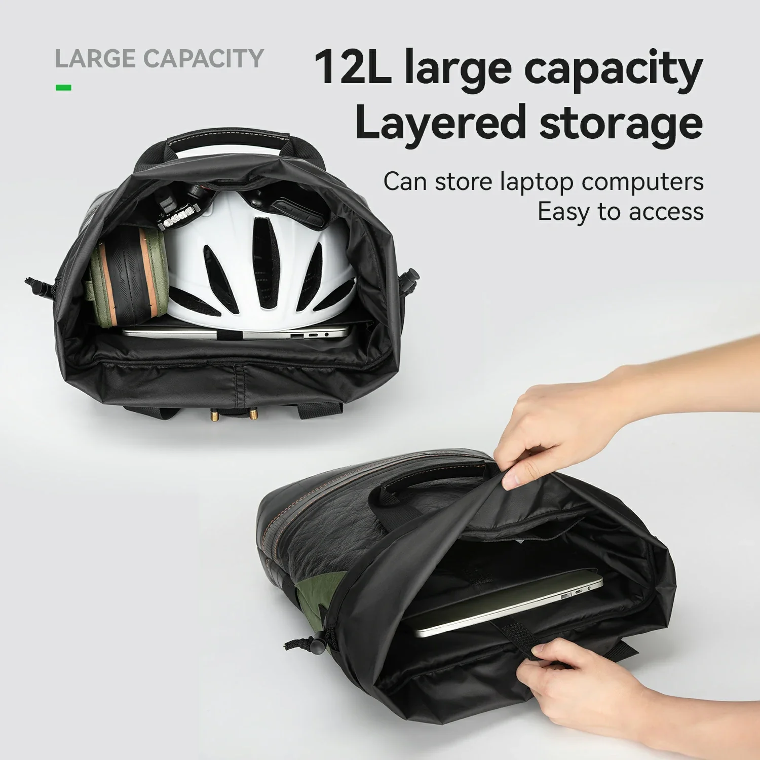 Sustainable Eco-Friendly Recycled Tire 12L Waterproof Bike Panniers ROAD TO SKY - Image 6