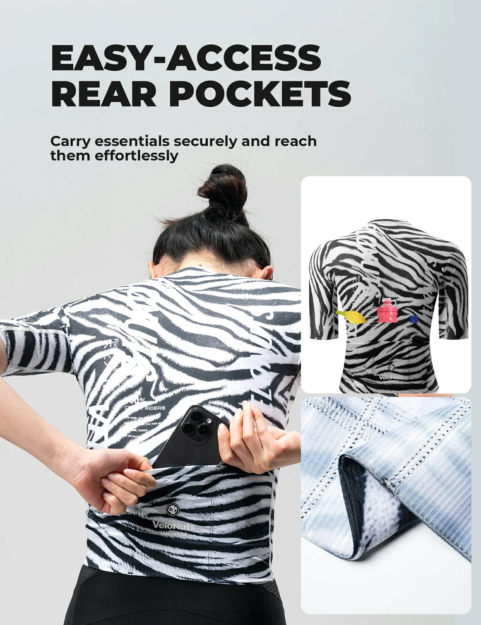 VeloNuts Women’s Cycling Jersey Zebra Stripe Breathable - Image 5